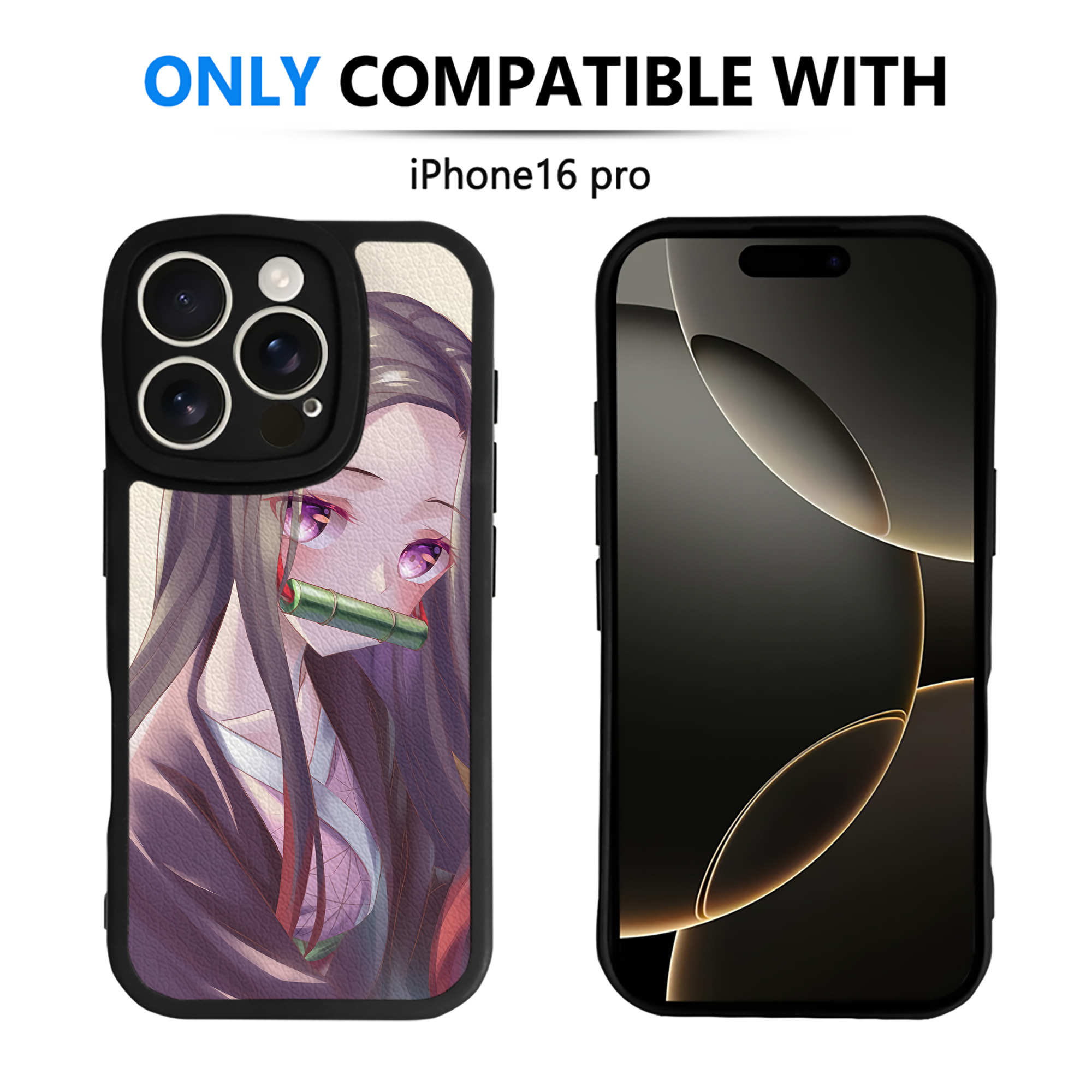 （画像用） 鬼滅の刃（きめつのやいば）竈門 禰󠄀豆子／かまど ねずこ Kamado Nezuko 【iPhone 16シリーズ対応】シリコンスマホケース（レザー調） 材質：シリコン